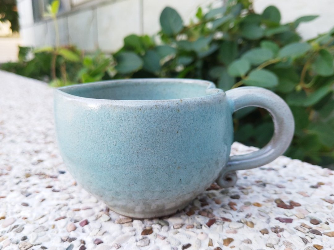 手作陶杯 | 青蓝心型 咖啡杯 还原烧 - 咖啡杯/马克杯 - 陶 蓝色