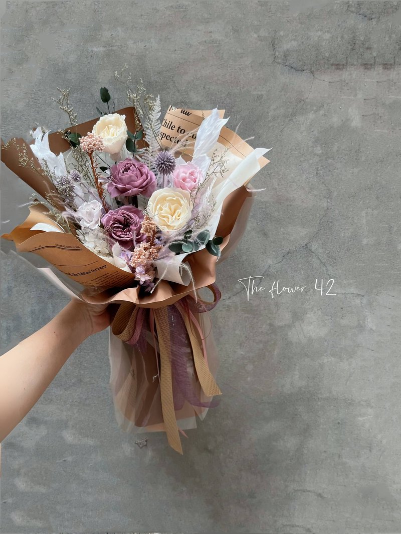 庭园玫瑰永生花束/紫色系永生花/生日花束/祝贺花束/告白花束 - 干燥花/捧花 - 植物．花 