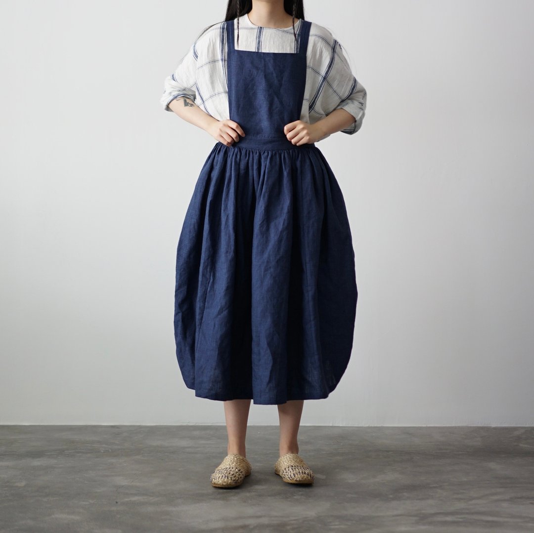 Blue Gingham Dungarees Dress - 洋装/连衣裙 - 棉 蓝色