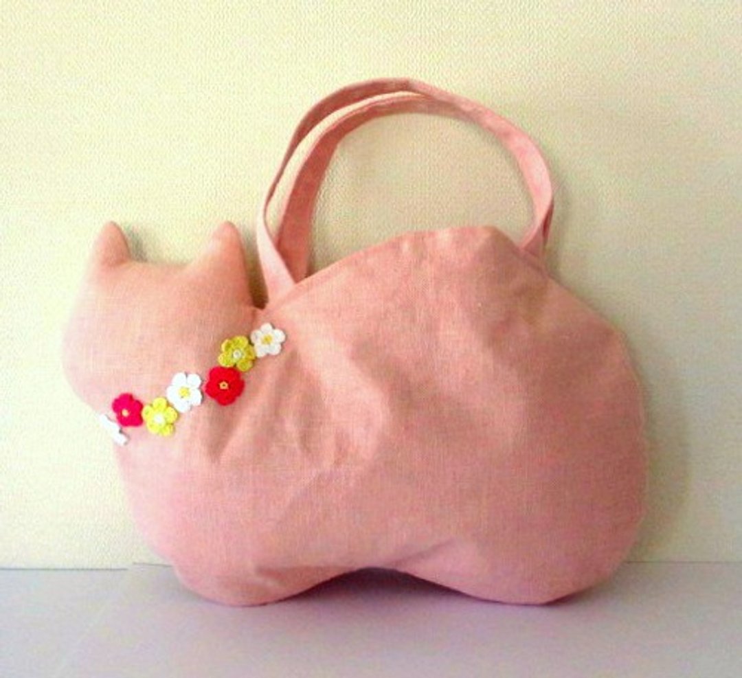 * New Spring 2020 * Sakura-colored linen cat bag * Sakuraneko A - 手提包/手提袋 - 棉．麻 