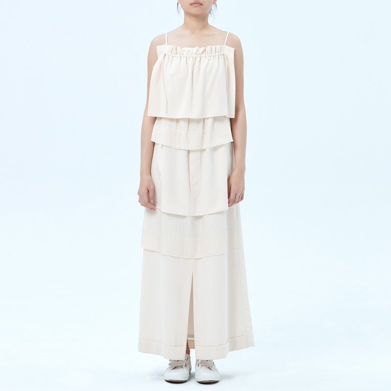 粉色细肩带洋装 - 洋装/连衣裙 - 棉．麻 粉红色