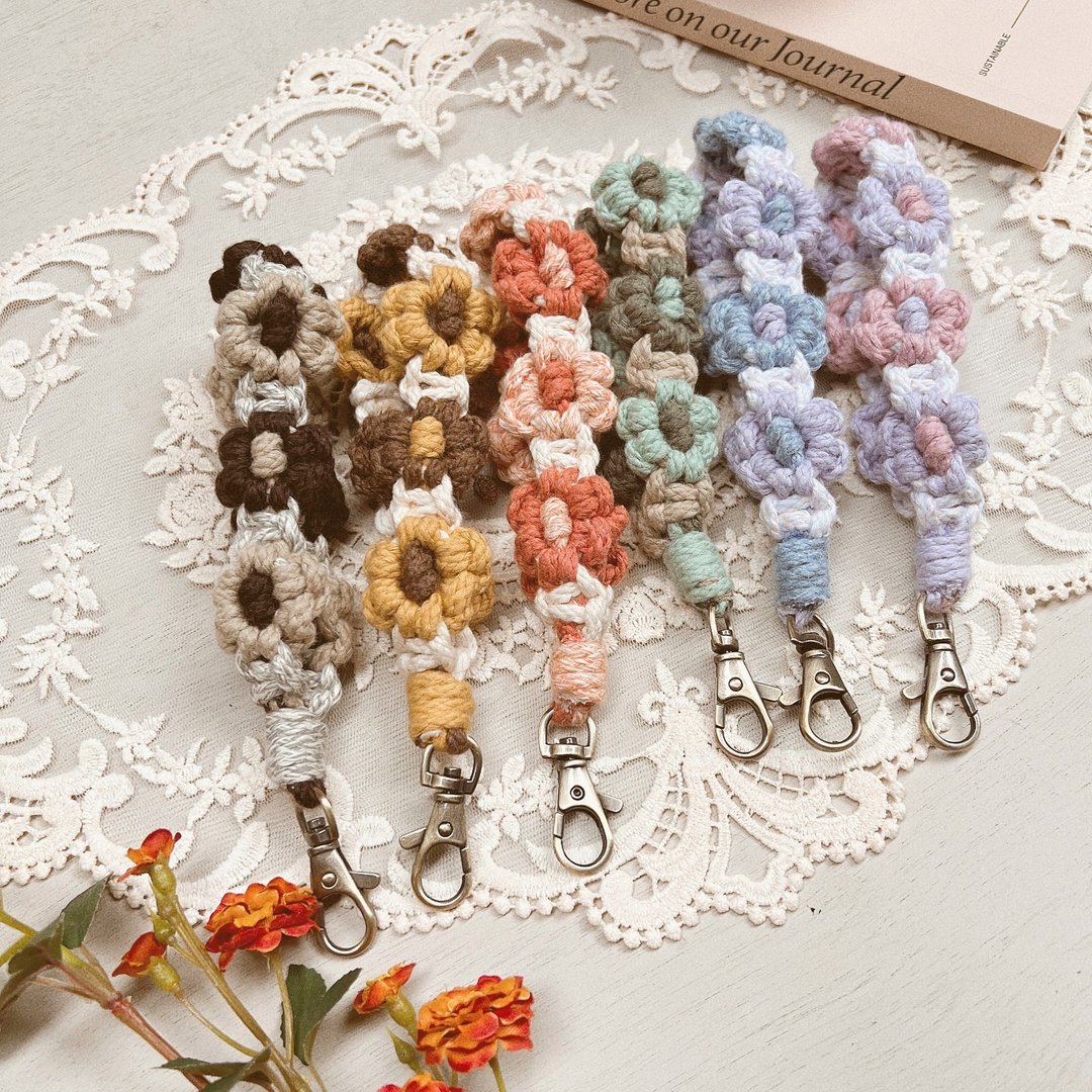 【Hola Macrame】双色花花手机绳 手腕绳 - 挂绳/吊绳 - 棉．麻 