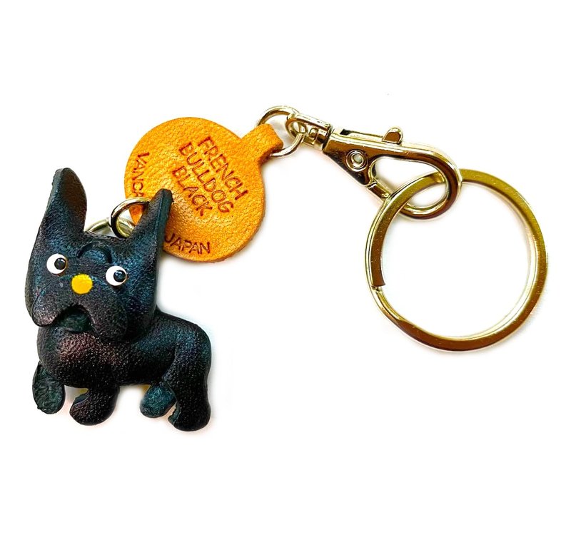 法式斗牛犬 黑 黑色 犬 真皮钥匙圈 牵绳吊饰 手作 日本制造 VANCA - 钥匙链/钥匙包 - 真皮 黑色