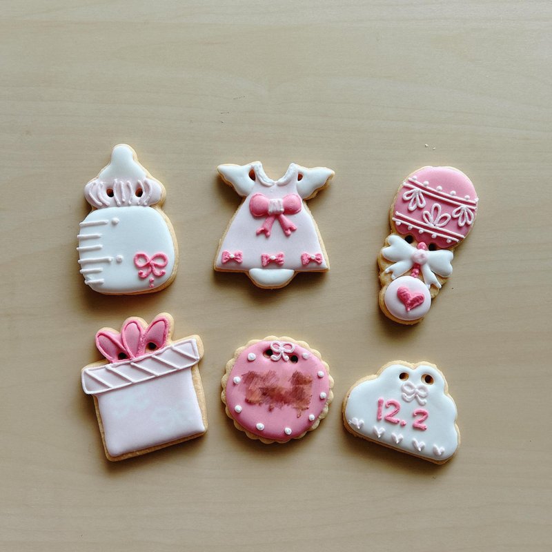 NIJI Cupcake 粉红蝴蝶结收涎糖霜饼干组合 - 手工饼干 - 新鲜食材 粉红色