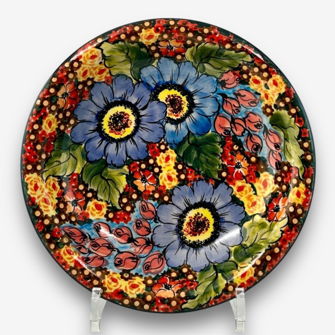 波兰手绘手工陶 - 意大利面盘 深圆盘 22.5cm 繁花深处系列 - 盘子/餐盘/盘架 - 陶 多色