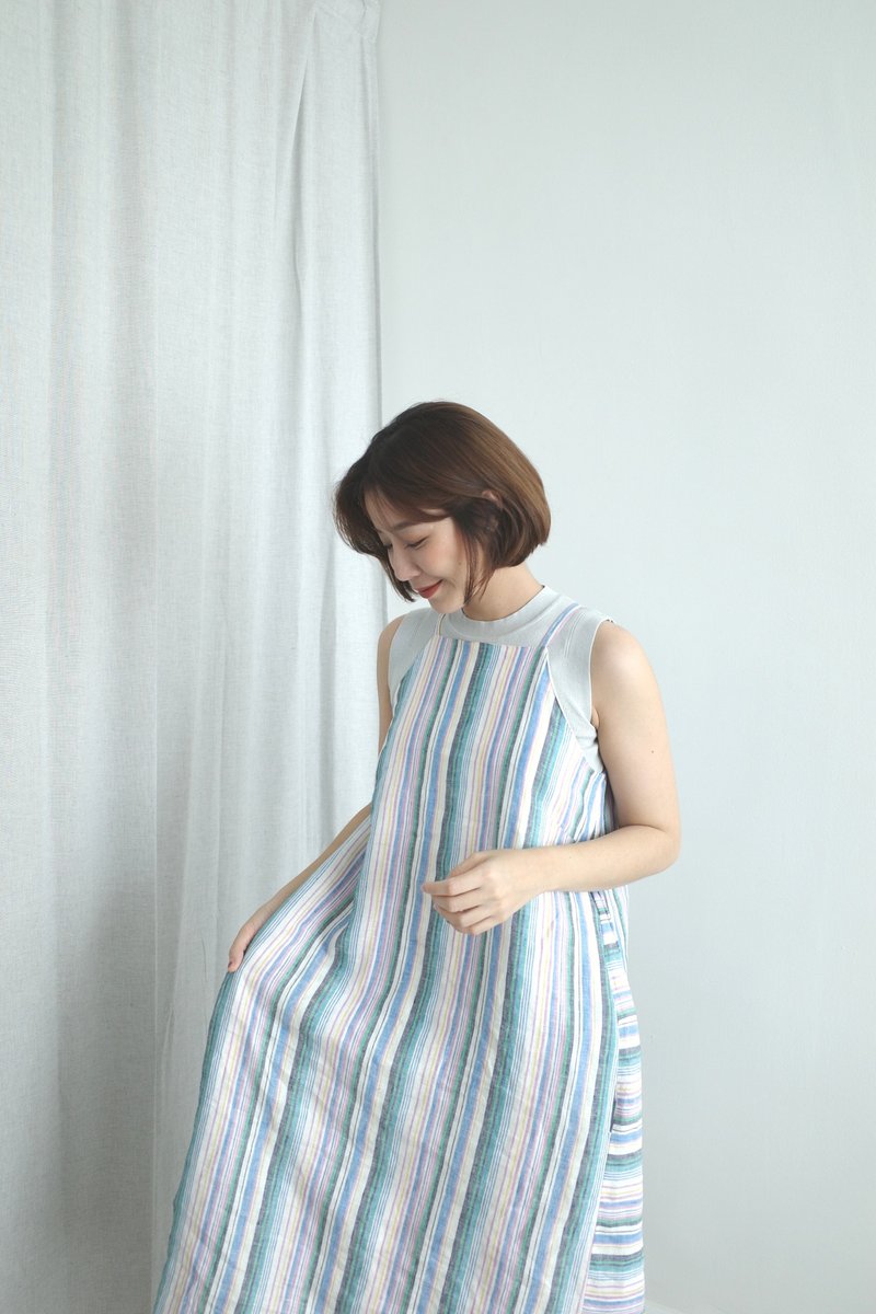 WHITEOAKFACTORY Lucy maxi dress with side pocket - Colorful stripes(Free size) - 洋装/连衣裙 - 棉．麻 多色