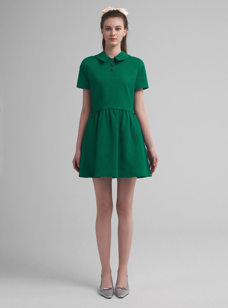 Jade法式休闲立体织纹洋装 (绿) - 洋装/连衣裙 - 其他人造纤维 绿色