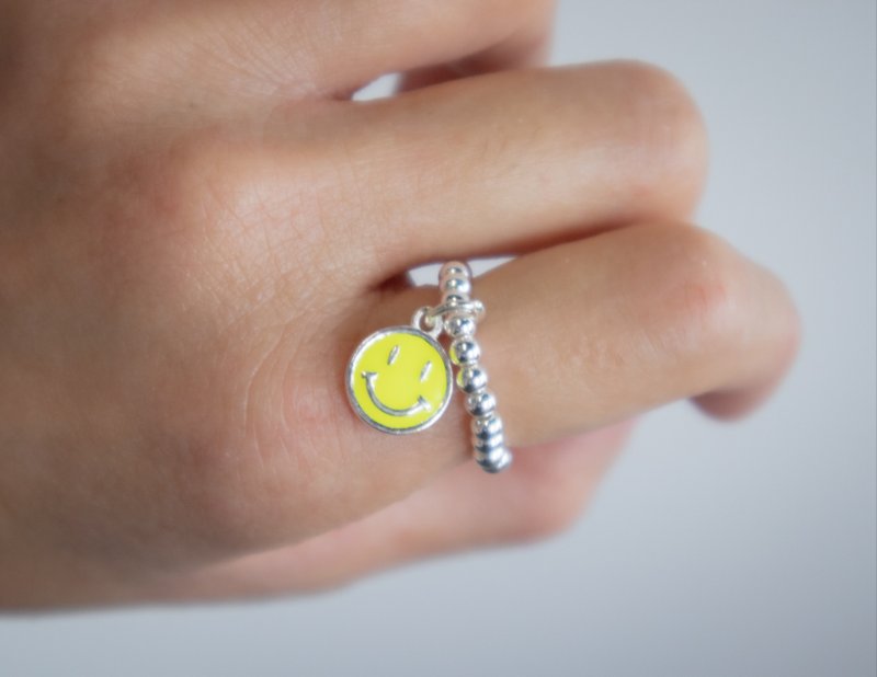 哈哈笑925纯银珠弹性戒指 - 戒指 - 纯银 黄色