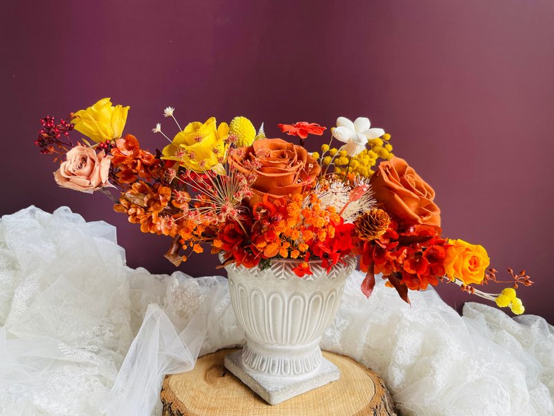 愁滋味-开幕花礼/入厝花礼/永生桌花 - 干燥花/捧花 - 植物．花 橘色