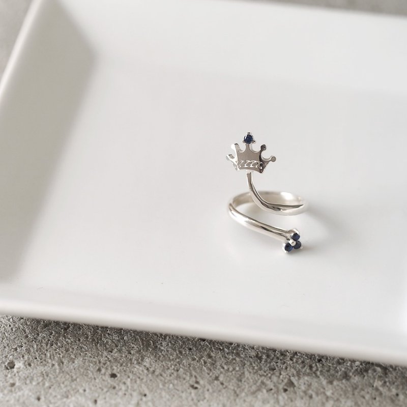 Crown & Flower Nail Ring Silver 925 - 戒指 - 其他金属 银色