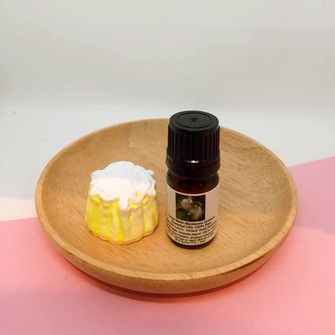 纯植物精油(柠檬香桃木)配烧卖造型扩香石 - 香薰/精油/线香 - 其他材质 黄色