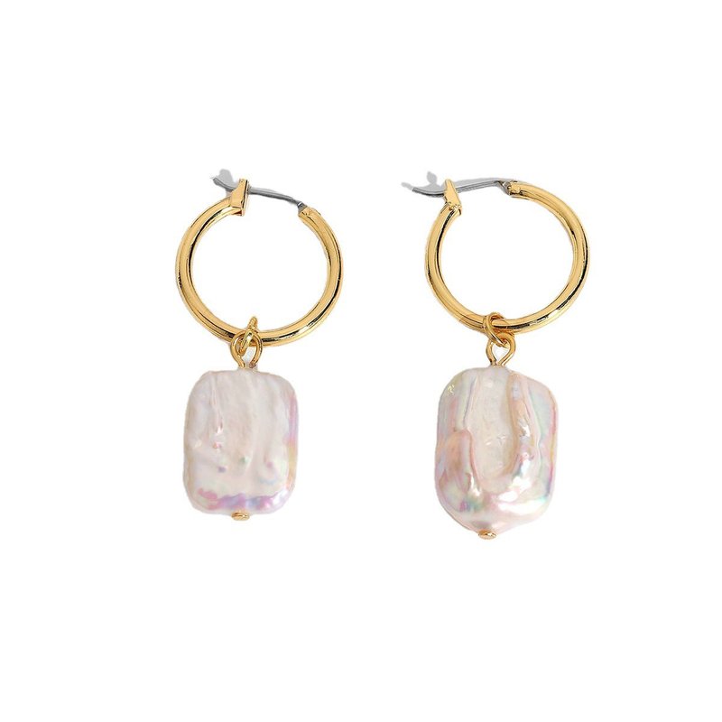 海洋的珍藏珍珠吊坠耳环 Ocean Treasure Earrings - 耳环/耳夹 - 不锈钢 金色