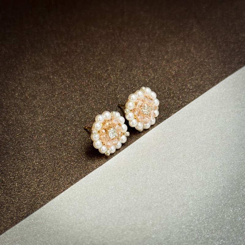 珍珠粉红水晶耳环 - 耳环/耳夹 - 其他金属 粉红色