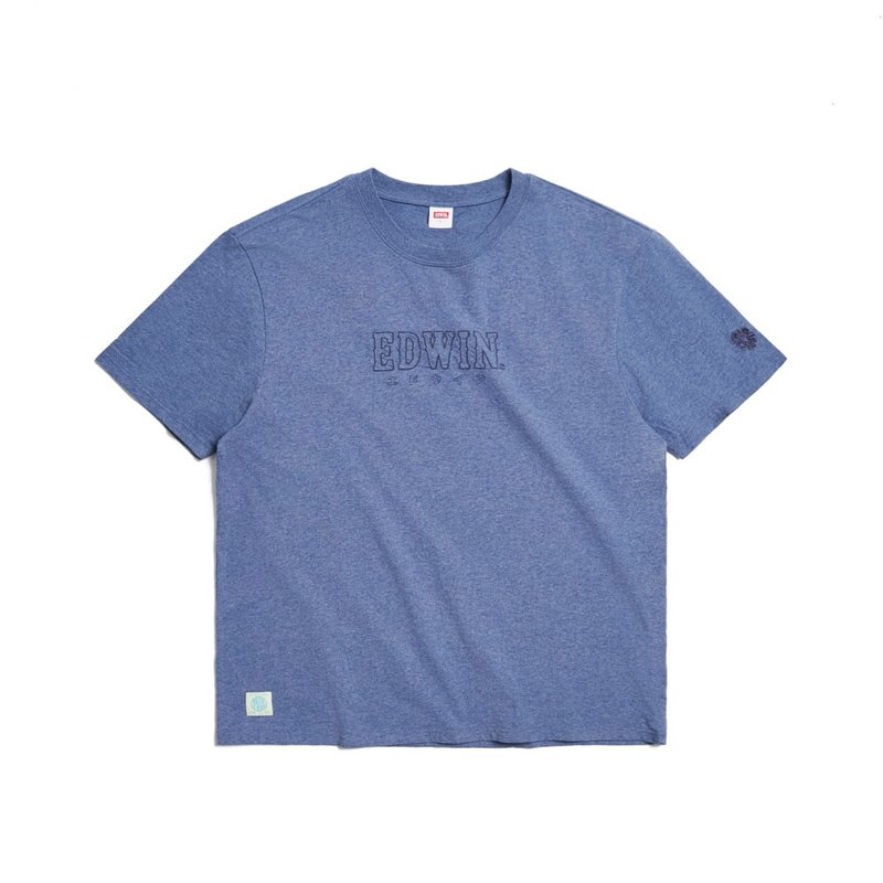 EDWIN 男款 宽版印花绣短袖T恤 (黑蓝色) #上衣 - 男装上衣/T 恤 - 棉．麻 蓝色