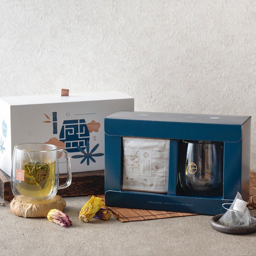 【包邮组】盛精装礼盒12组 / 梨山高山茶包 & 双层玻璃杯 - 茶 - 纸 蓝色