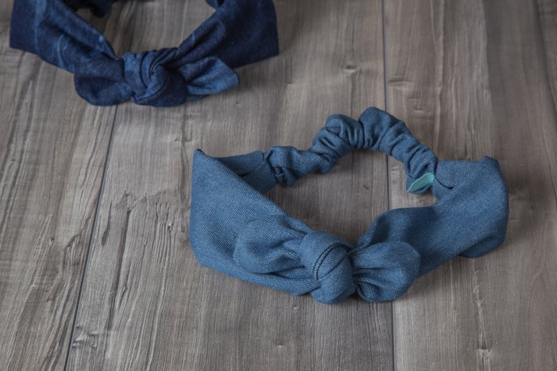 renew_丹宁蝴蝶结头带 - 发饰 - 棉．麻 蓝色