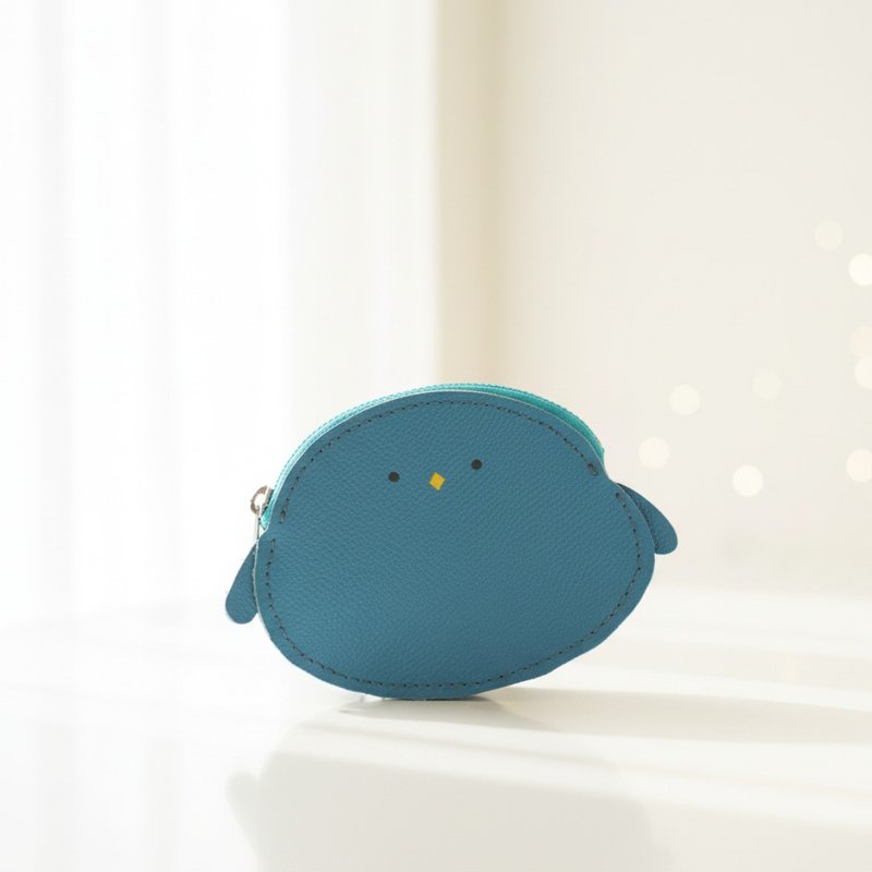 深受喜爱的白文鸟，保留了原有的姿态。 幸福蓝鸟白文鸟拉链长夹 | 可定制化的皮革小物 - 皮夹/钱包 - 真皮 蓝色