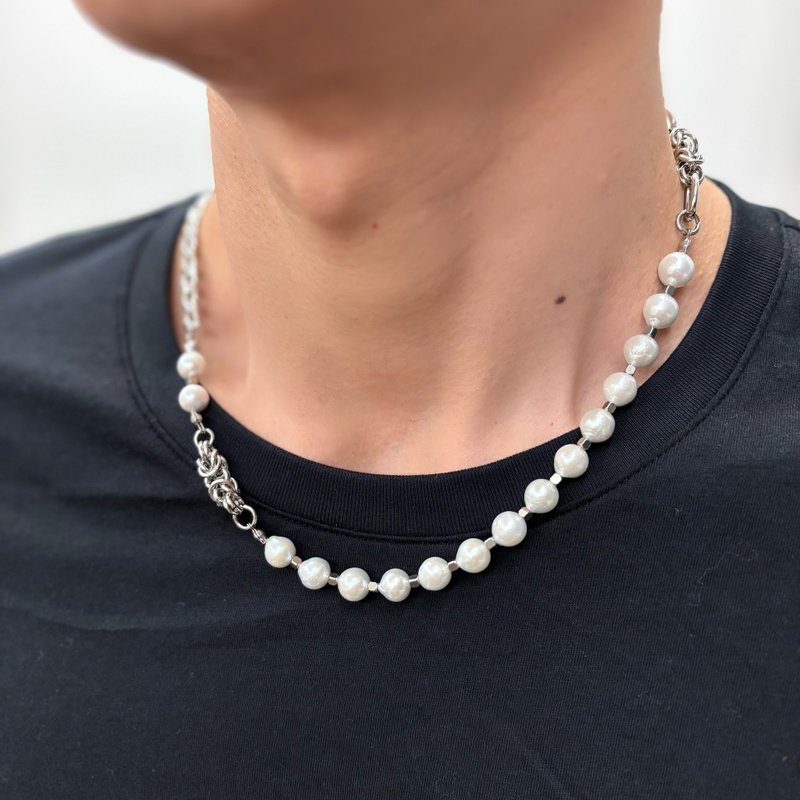 银序深邃珍珠钛钢项链  巴洛克珍珠 男潮 中性 - 项链 - 珍珠 