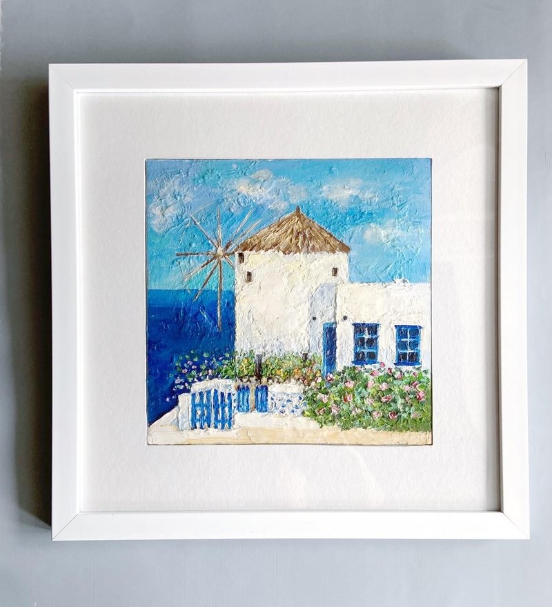 圣托里尼海景海画希腊海岛疗愈艺术印象派艺术风景画 - 墙贴/壁贴 - 其他材质 蓝色