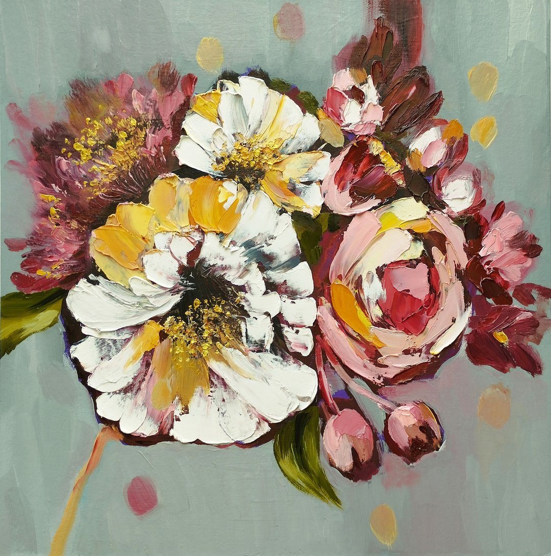 花朵玫瑰矮牵牛植物表现主义油画 - 墙贴/壁贴 - 其他材质 粉红色