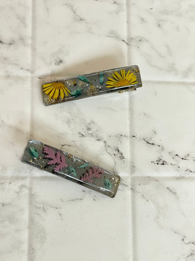 森林系列 永生花-紫色蒿草-黄色针菊发夹 - 发饰 - 树脂 蓝色