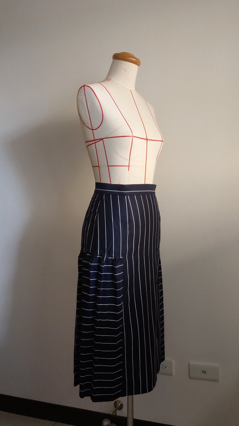 立体拼接裙 - 裙子 - 棉．麻 蓝色