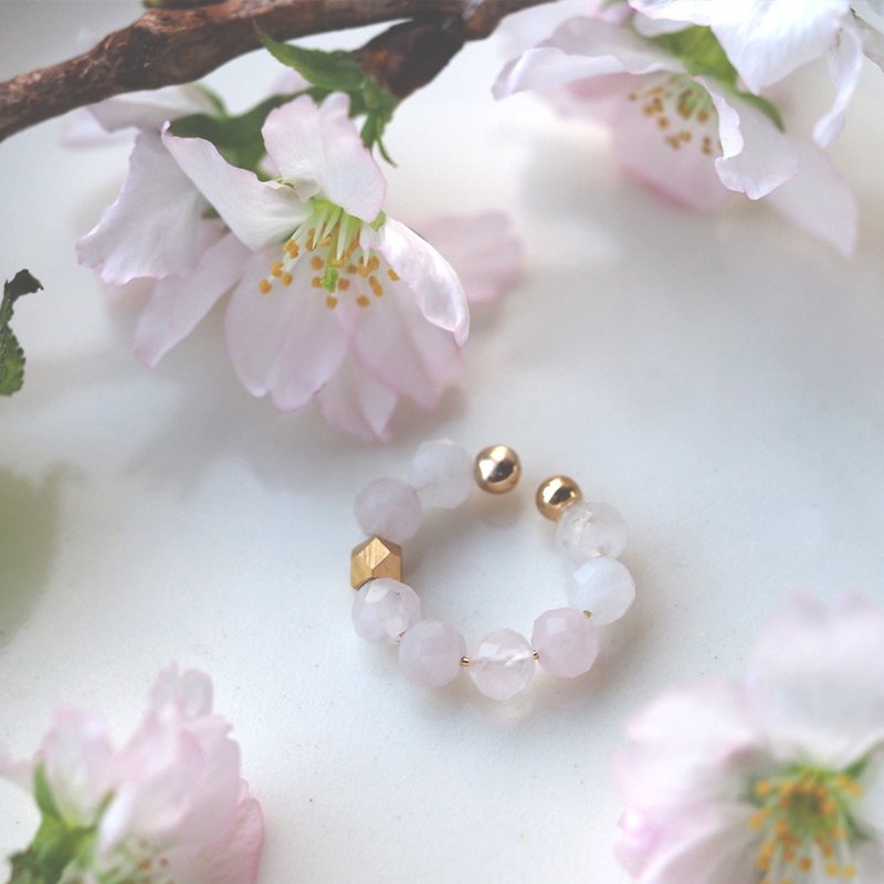 天然石蔷薇石英耳骨夹 | 4mm圆形切割 | AA级 | 10月诞生石 - 耳环/耳夹 - 半宝石 粉红色
