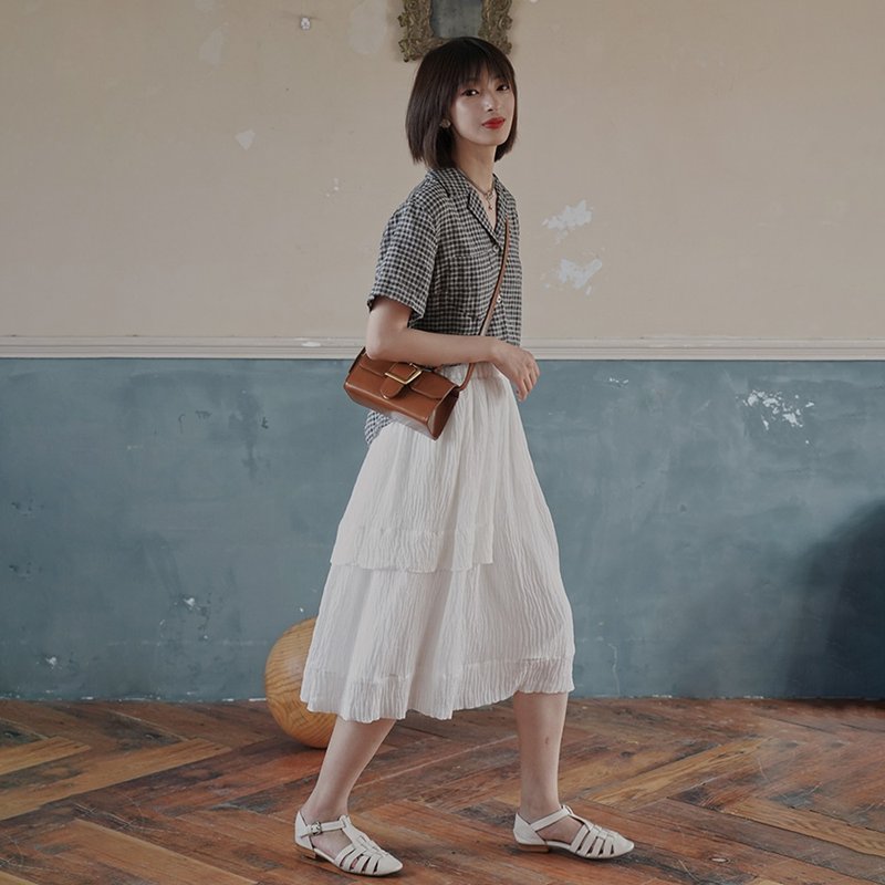 白色褶皱不规则松紧半裙|裙子|夏款|聚酯纤维|Sora-528 - 裙子 - 聚酯纤维 白色