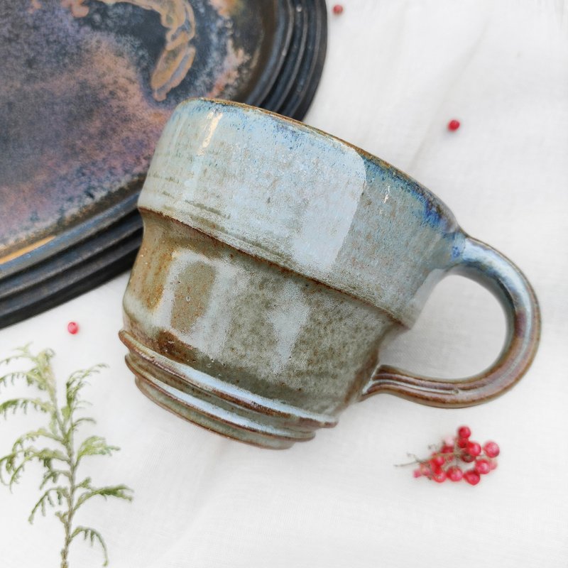灰蓝色珍珠-手作陶器马克杯260ml - 其他杯子 - 瓷 蓝色