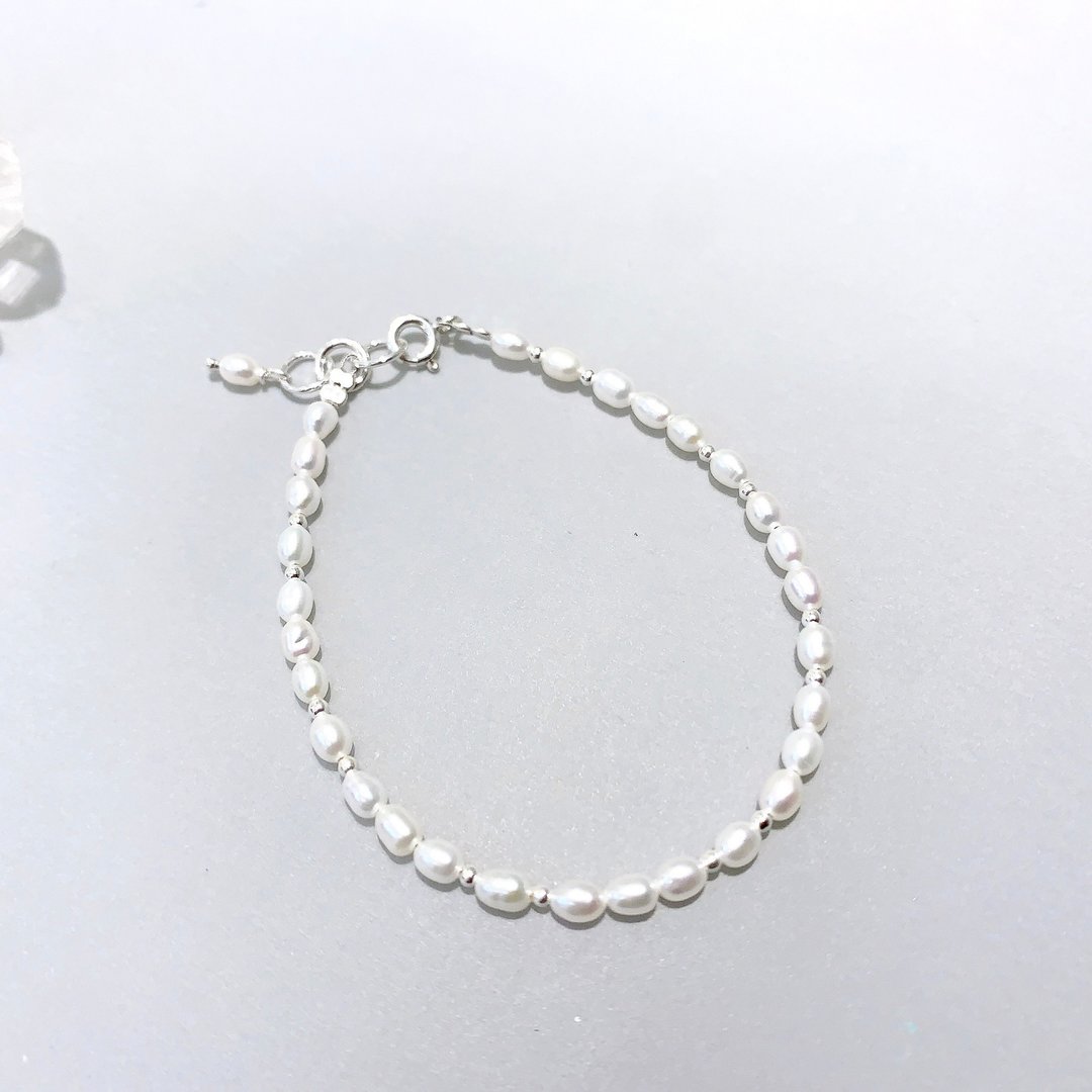 Ops Pearl silver bracelet- 天然/珍珠/纯银/诞生石/礼物/手链 - 手链/手环 - 珍珠 白色