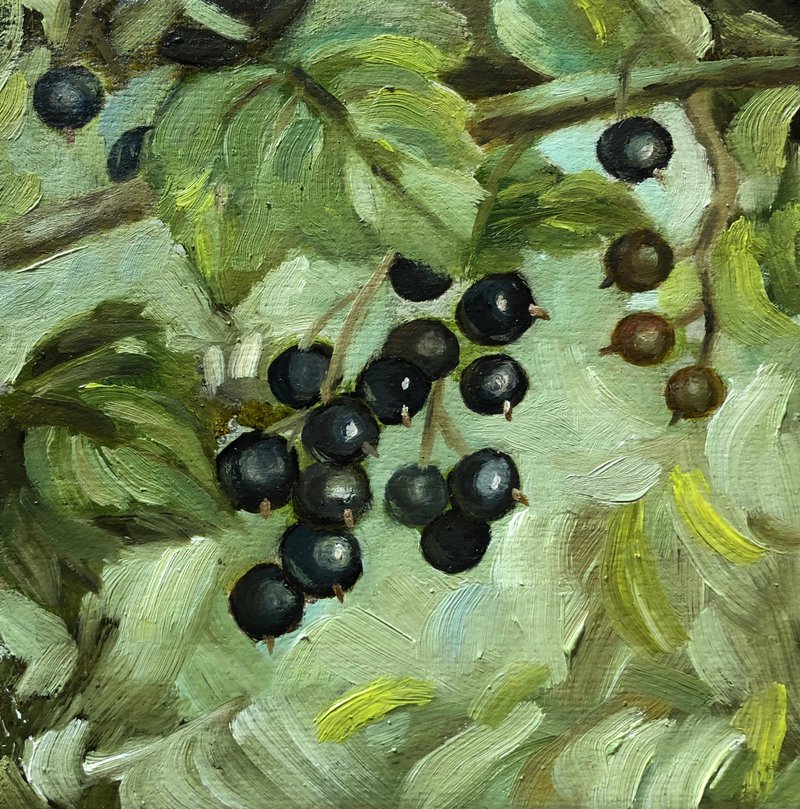 Black currants original oil painting. Size 15x15 cm. Ready for ship. - 墙贴/壁贴 - 其他材质 绿色