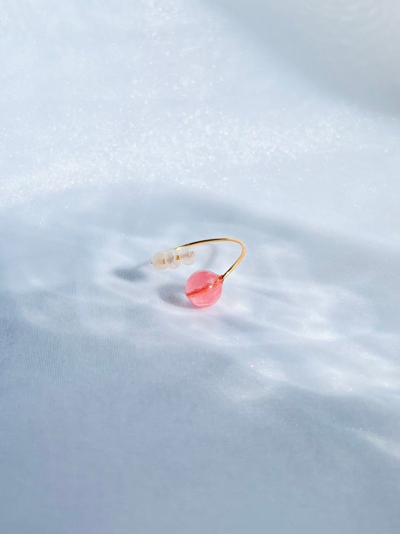 樱桃石双戒 / 能量石 / 14KGP / 天然石 / 编织细线戒指 / 简约 / 过敏对应 / 尺寸可调 / 自由尺寸 - 戒指 - 半宝石 粉红色