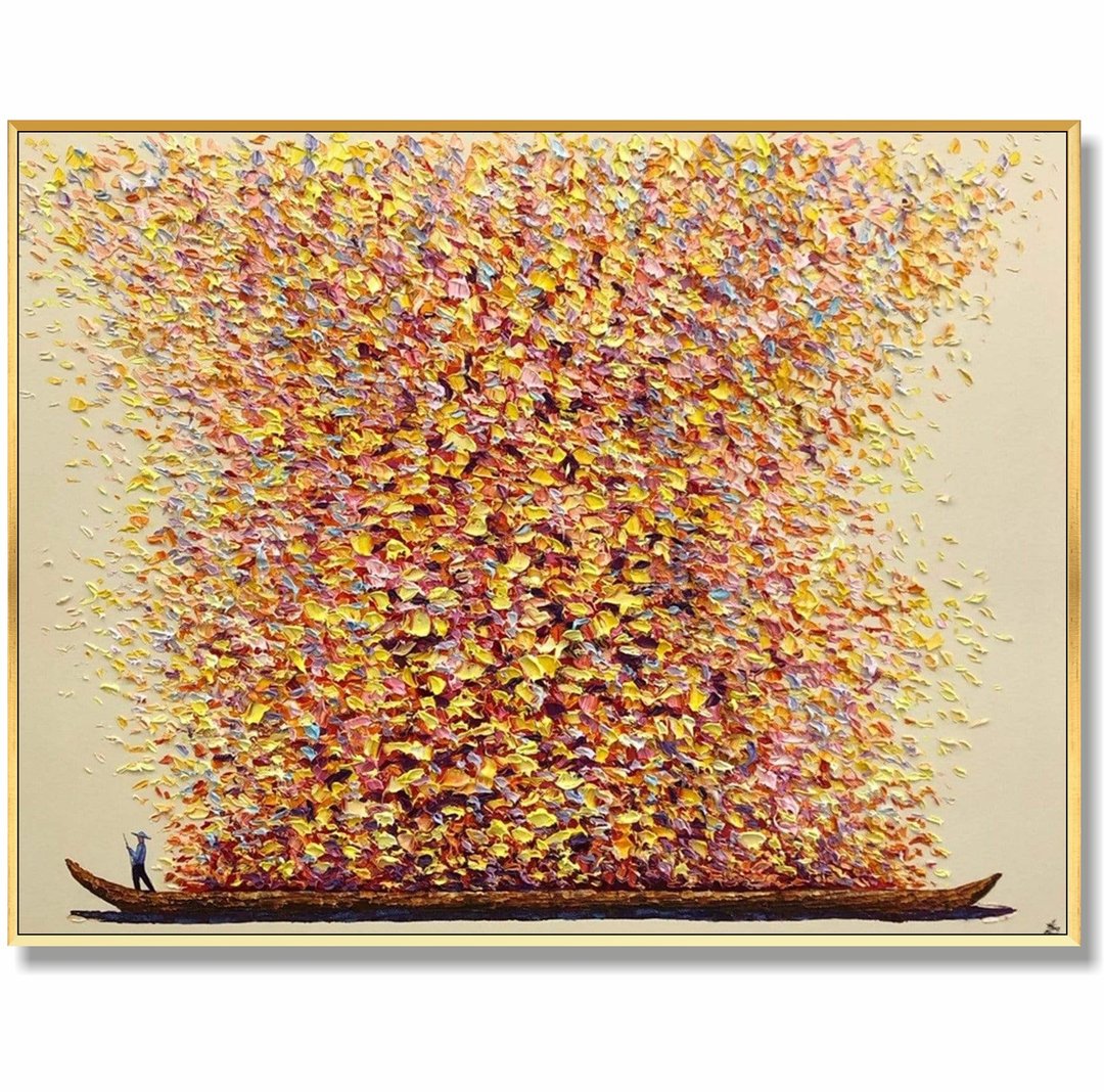 画布上的抽象彩色绘画原创船墙艺术厚涂油画艺术品 - 墙贴/壁贴 - 压克力 多色
