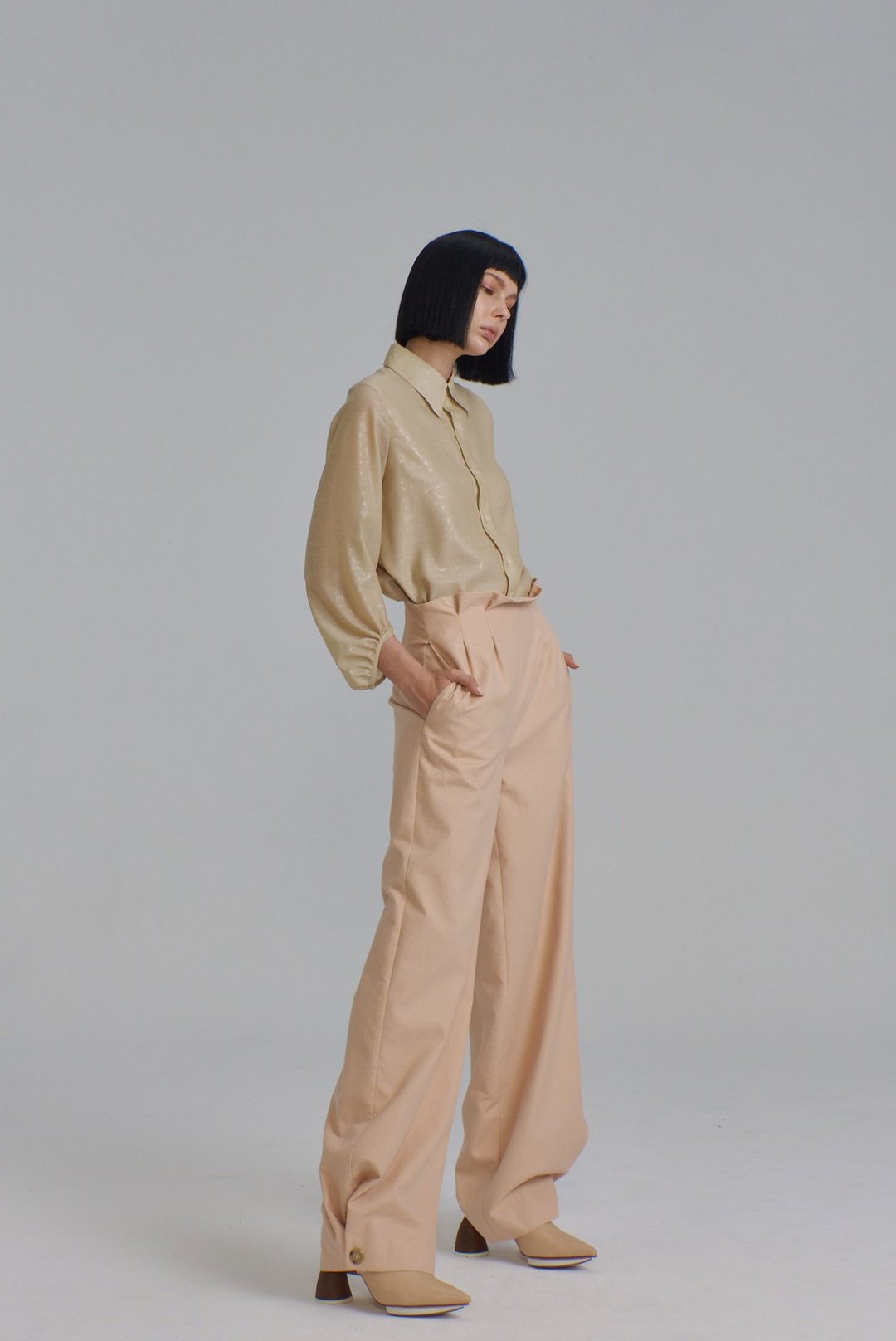 粉橘高腰长裤 - 女装长裤 - 棉．麻 粉红色