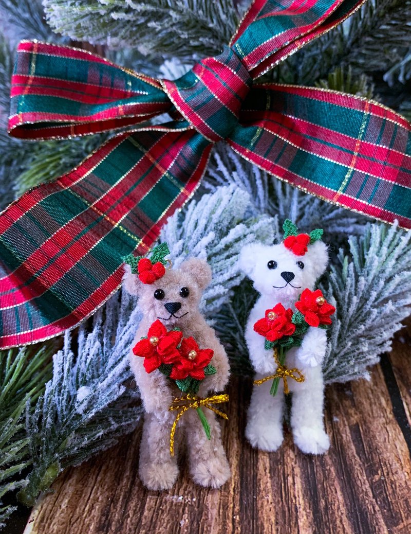 (圣诞饰品) 圣诞礼物 熊仔2way项链胸针 圣诞花束款 - 项链 - 其他材质 咖啡色