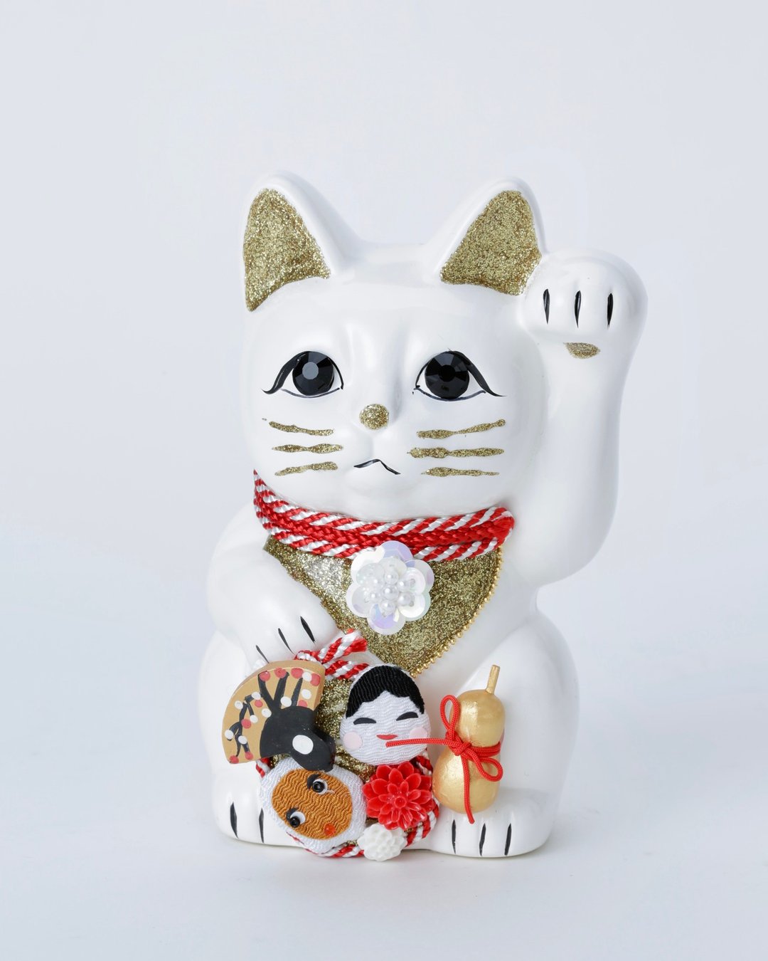 Okama &Hiyoxtutoko lucky cat - 摆饰 - 陶 白色