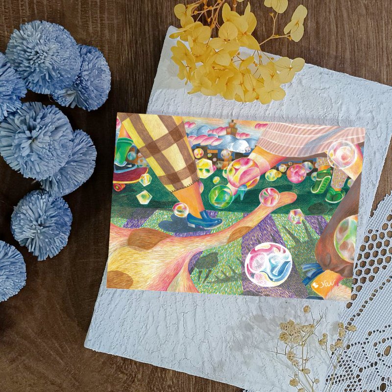 原创插画明信片 城市【变成一只大恐龙系列 】 - 卡片/明信片 - 纸 多色