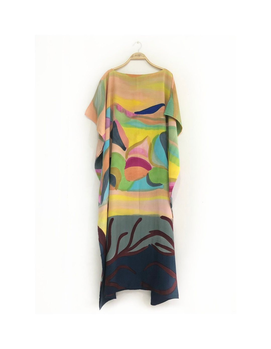 Hand Painted Cotton Silk Kaftan for Summer Resort Vacation F - 洋装/连衣裙 - 棉．麻 橘色