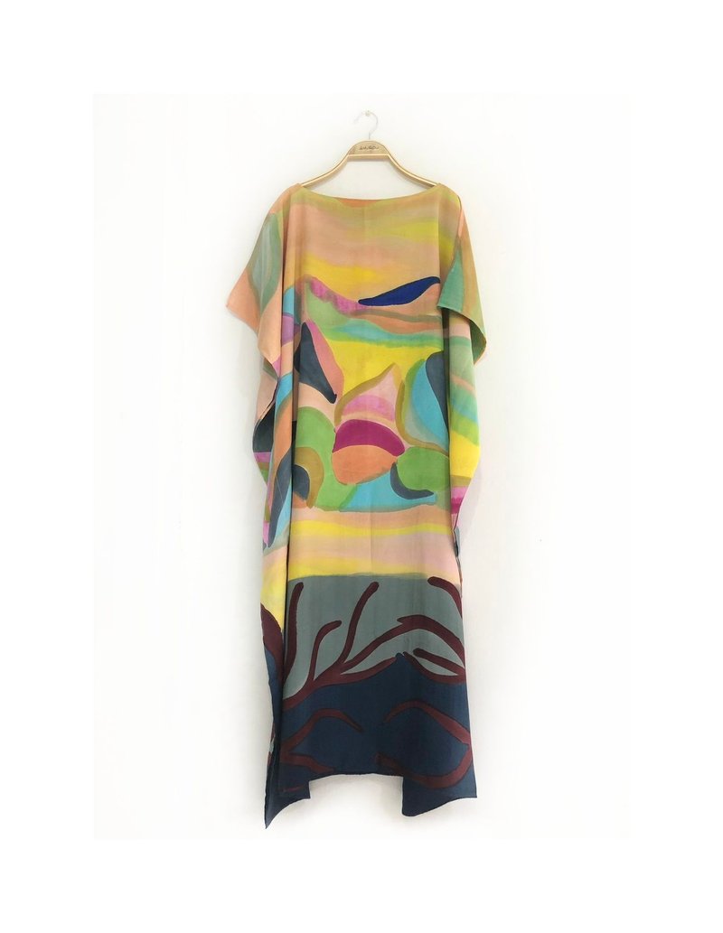 Hand Painted Cotton Silk Kaftan for Summer Resort Vacation F - 洋装/连衣裙 - 棉 橘色