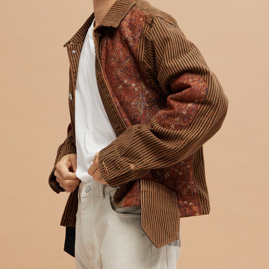 RENASCENCE DENIM JACKET (CAMEL BROW) - 男装外套 - 棉．麻 咖啡色