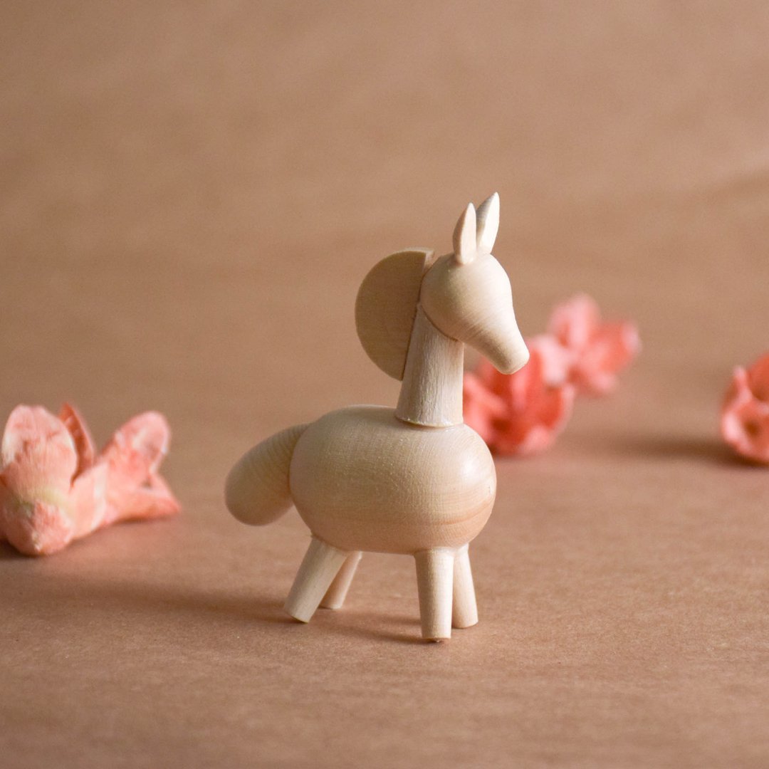 Toy Horse Wooden Animal Handmade Toy - 玩具/玩偶 - 木头 卡其色