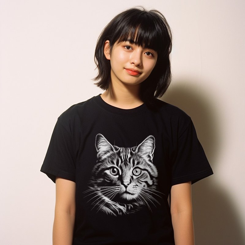 猫的光和影系列之二/凡物制原创设计纯棉印花宽松男女T恤 - 男装上衣/T 恤 - 棉．麻 黑色