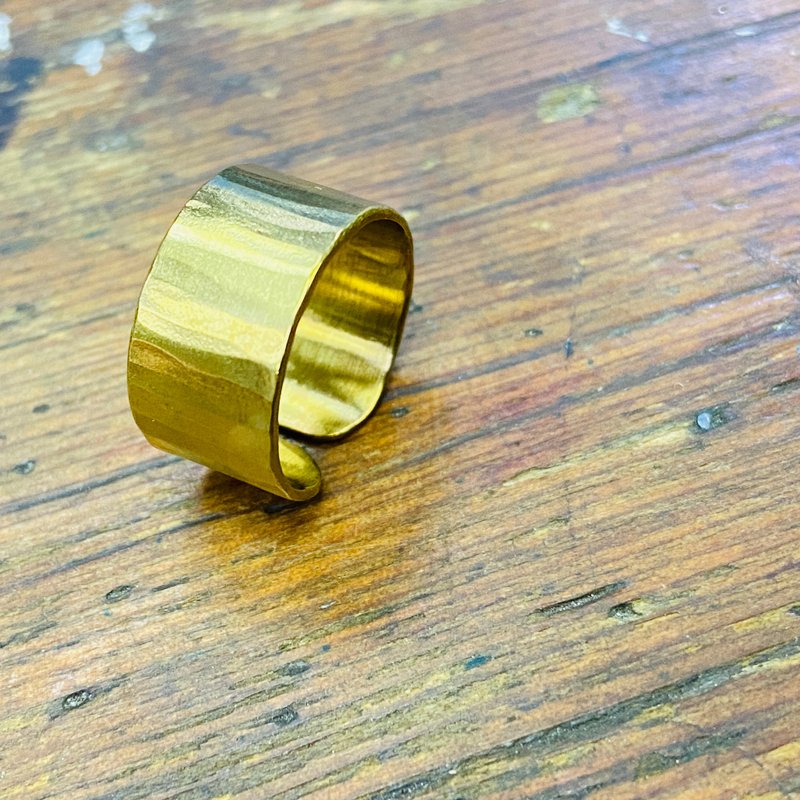 黄铜 木纹 宽版 戒指 可定制名字 S621 - 戒指 - 铜/黄铜 咖啡色