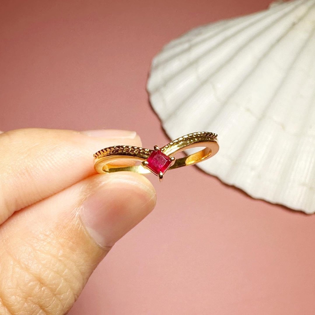 14k黄金 红宝石 金工戒指 - 戒指 - 宝石 红色