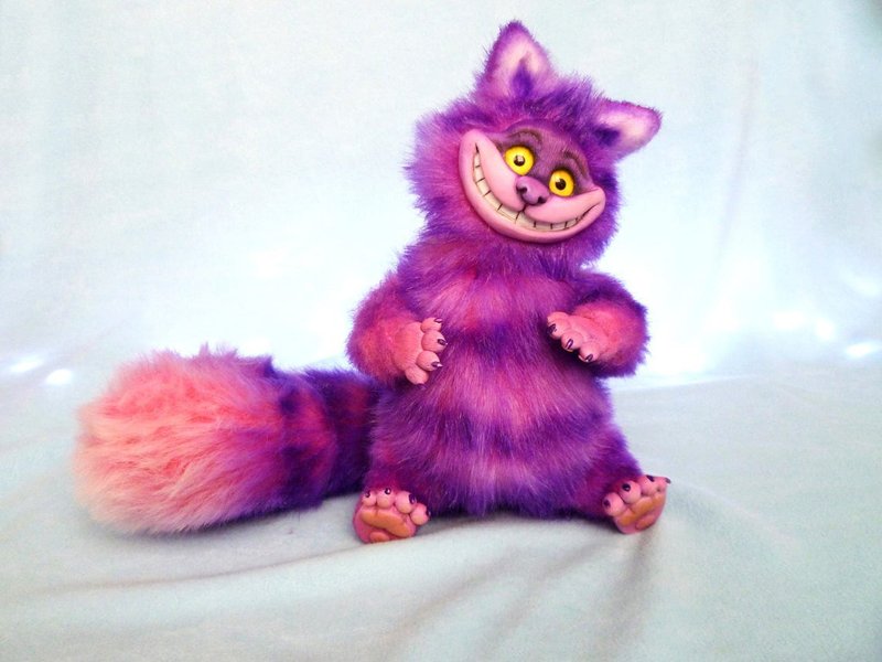 Pink Cheshire cat, stuffed toy, ooak, poseable creatures - 玩偶/公仔 - 其他材质 紫色