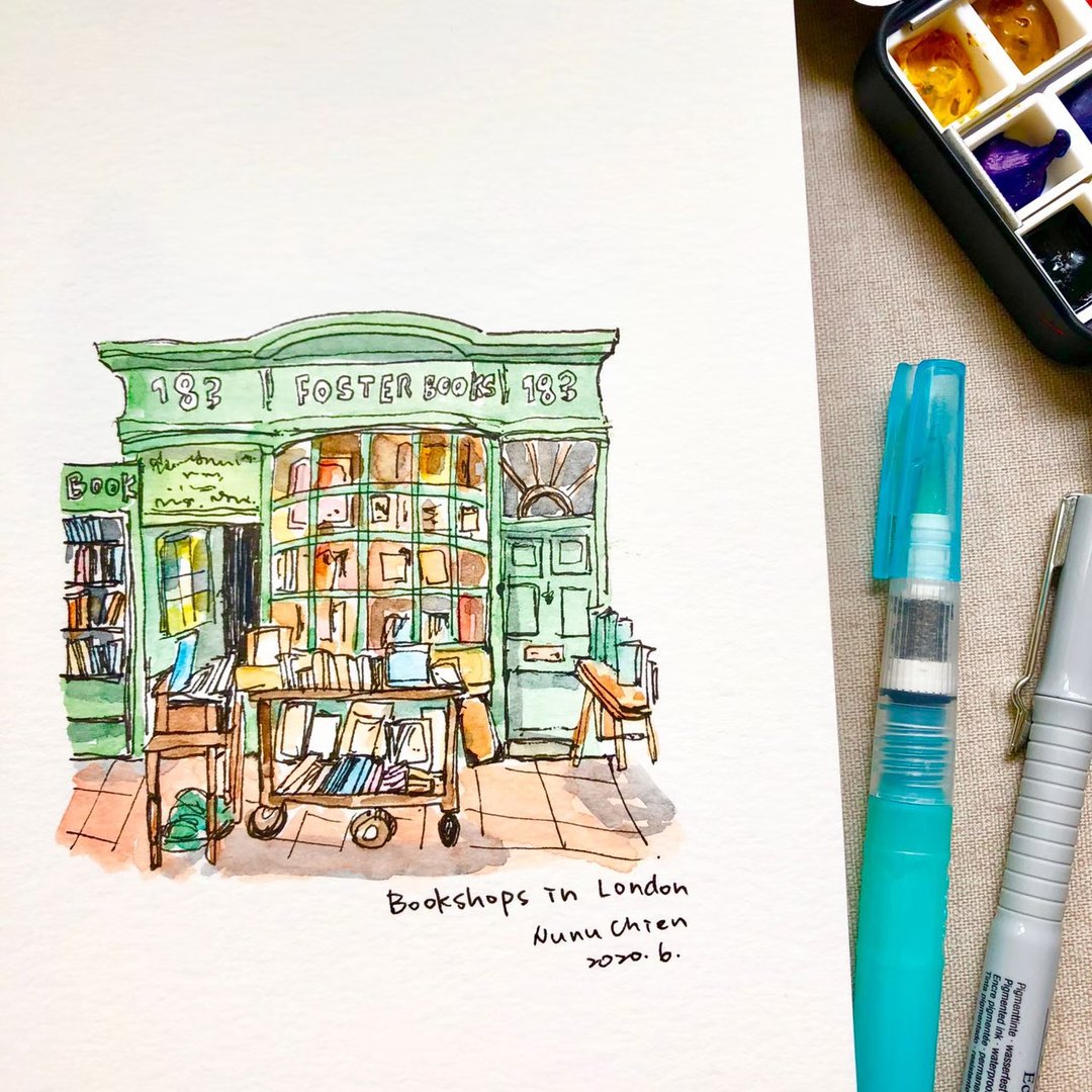 在线课程/水彩速写/欧洲书店 - 线上课程/教学影片 - 其他材质 