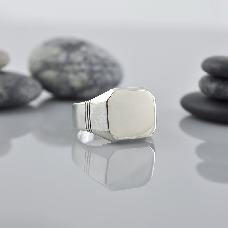 八角形印章戒指 925纯银 - 戒指 - 纯银 银色