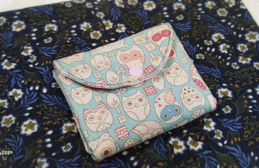 粉蓝猫头鹰双层钱包 零钱包 卡片包 收纳包 - 皮夹/钱包 - 棉 蓝色