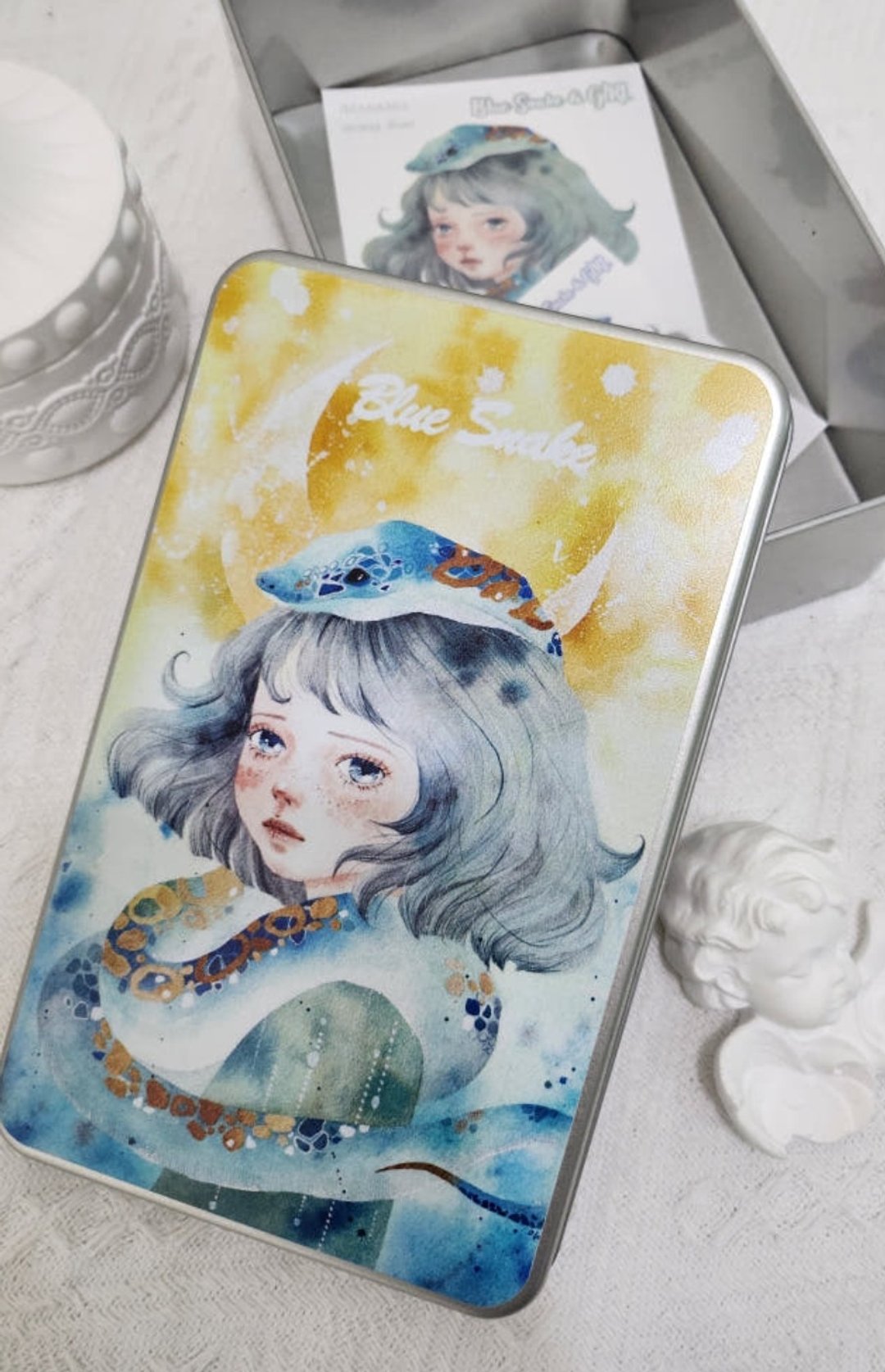 蓝色蛇与女孩铁盒 - 铅笔盒/笔袋 - 其他金属 