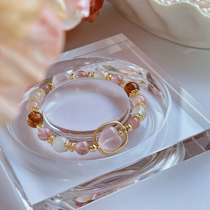 雪域玫瑰丨粉晶+红胶花丨招桃花 提升爱情运丨定制化天然水晶手链 - 手链/手环 - 水晶 粉红色